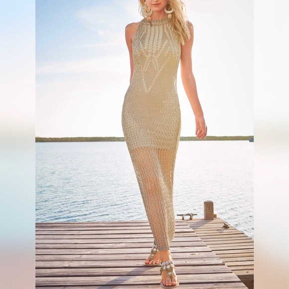 Never Worn -Metallic Finish Crochet Dress - Picture 2 of 10